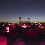 Brad Pitt’s Pink Project film and architecture installation, realized with GRAFT, depicts the houses of New Orleans’ Lower Ninth Ward still left to be rebuilt following Hurricane Katrina. Photo: Ricky Ridecos